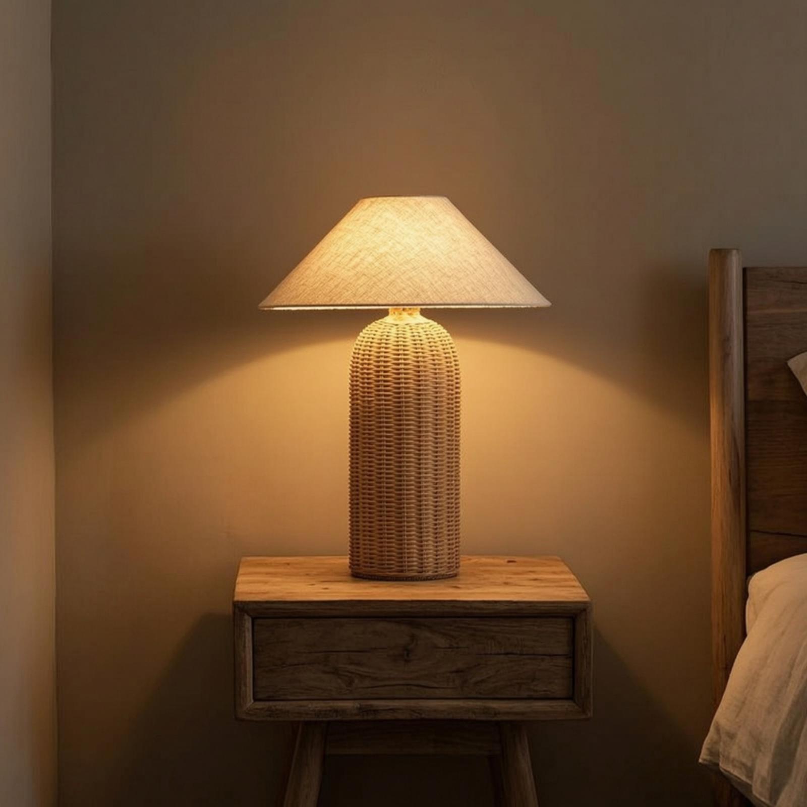 Lighting Decor For Living Room - Bedside Lamp Rattan Base Fabric Shade