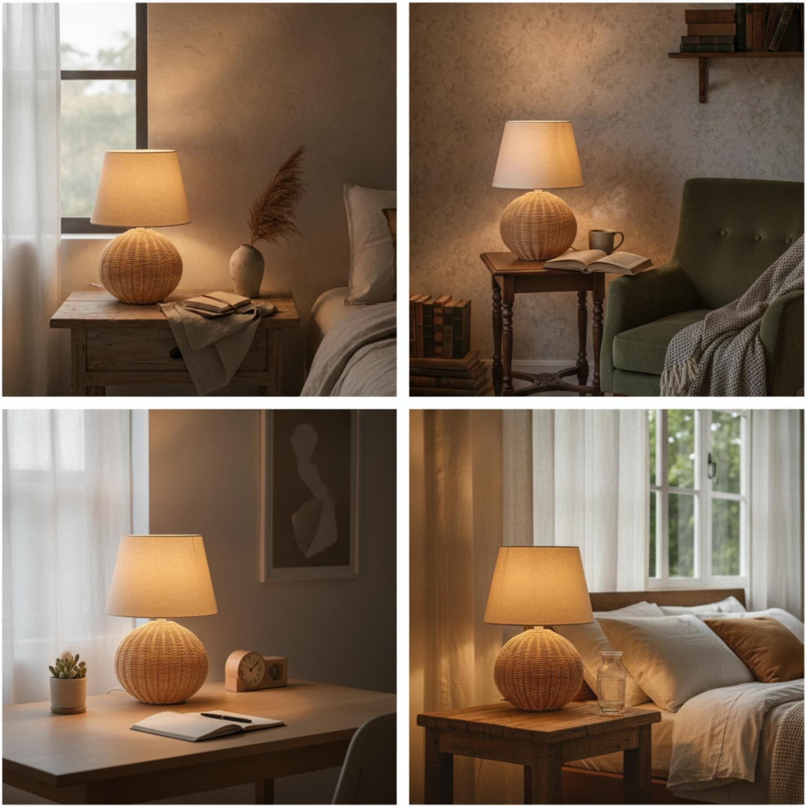 Bedside Lamp Rattan Base Fabri - Lighting Decor For Living Room recension och pris