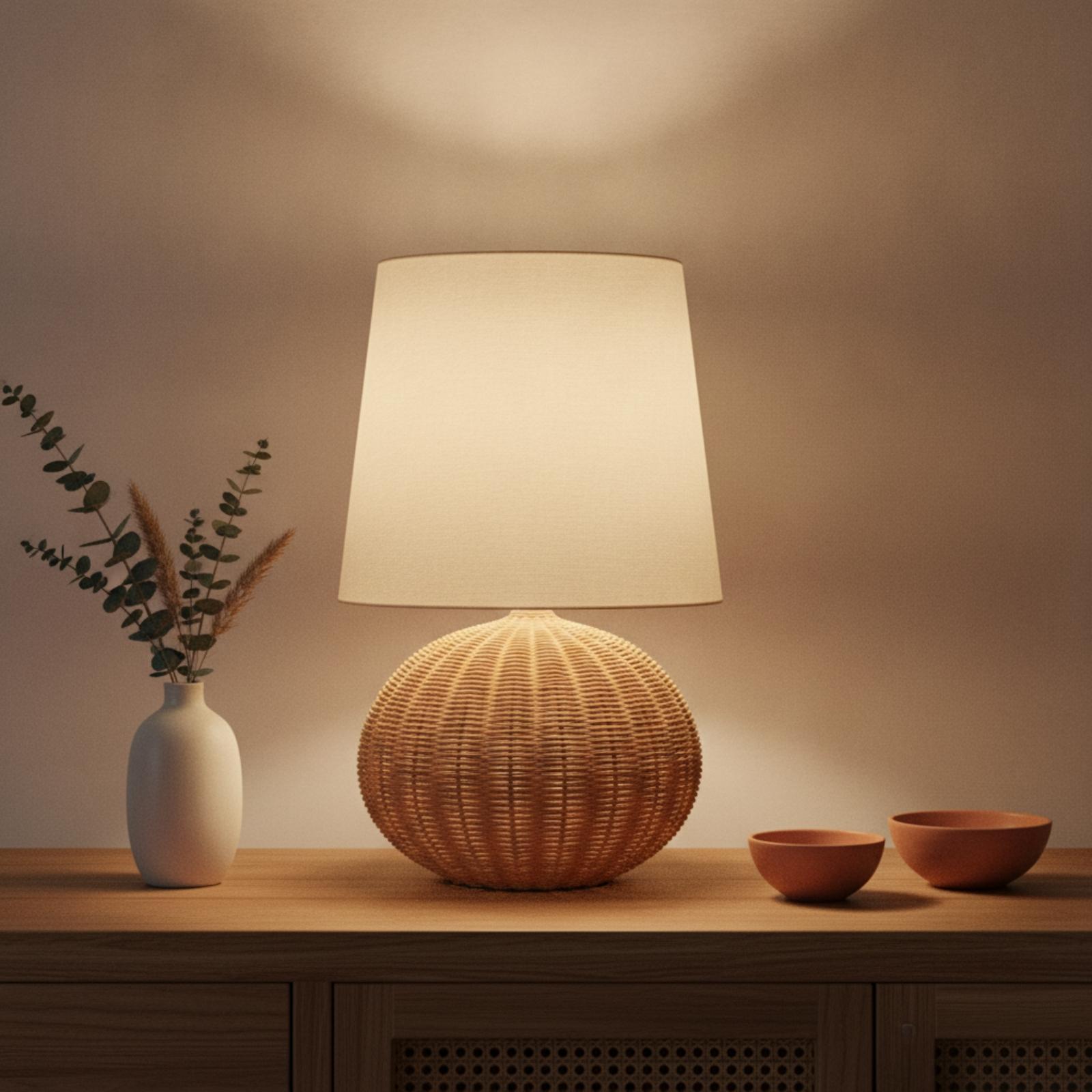 Bedside Lamp Rattan Base Fabri - Lighting Decor For Living Room recension och pris