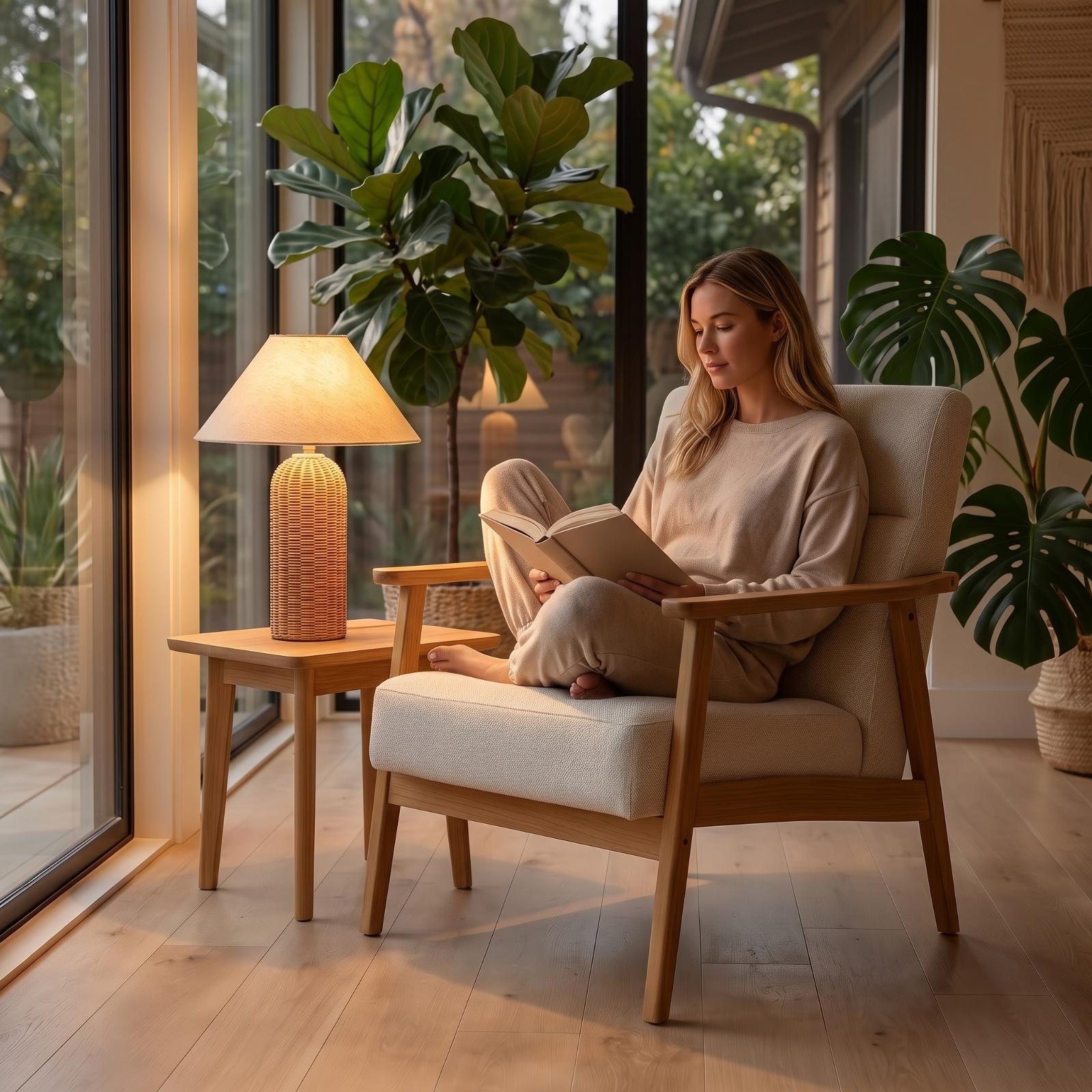 Bedside Lamp Rattan Base Fabri - Lighting Decor For Living Room recension och pris