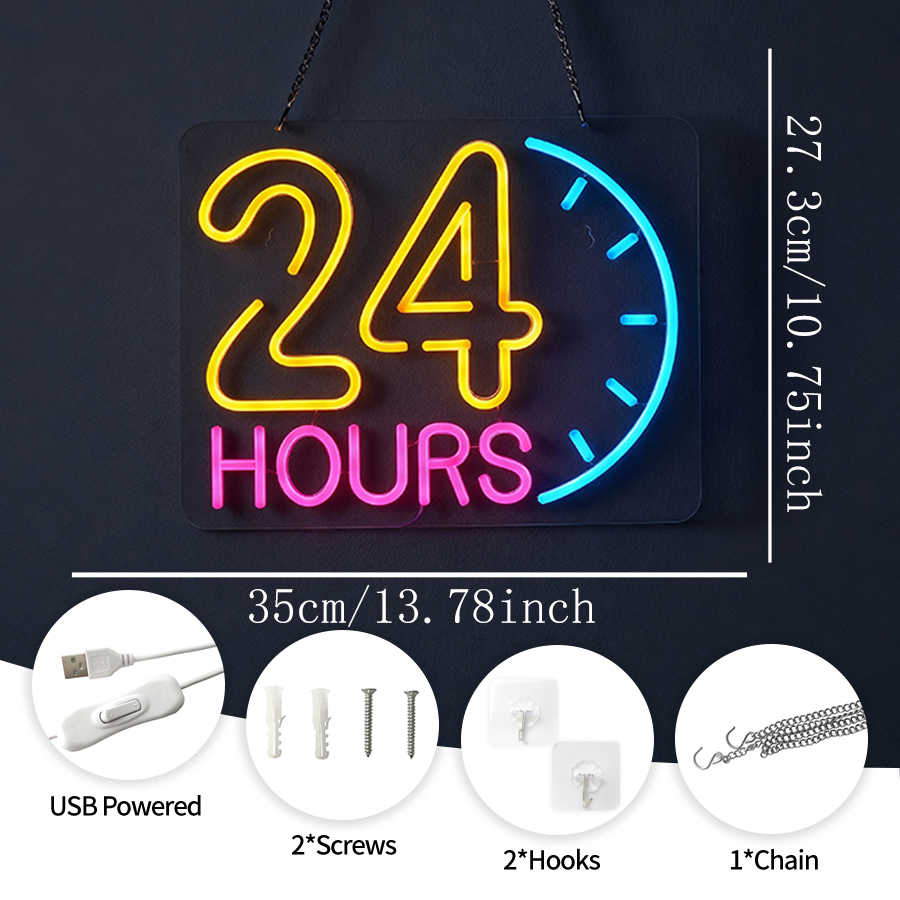 Open 24 Hours Neon Sign,LED Ne - Decor Lighting Opening Hours recension och pris