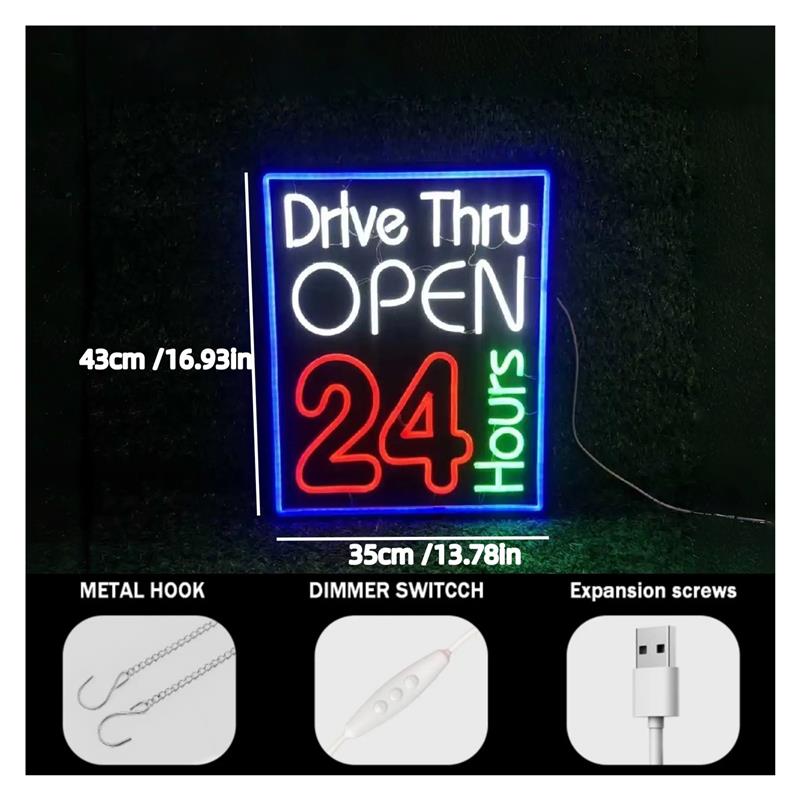 Drive Thru Open 24 Hours Neon  - Decor Lighting Opening Hours recension och pris