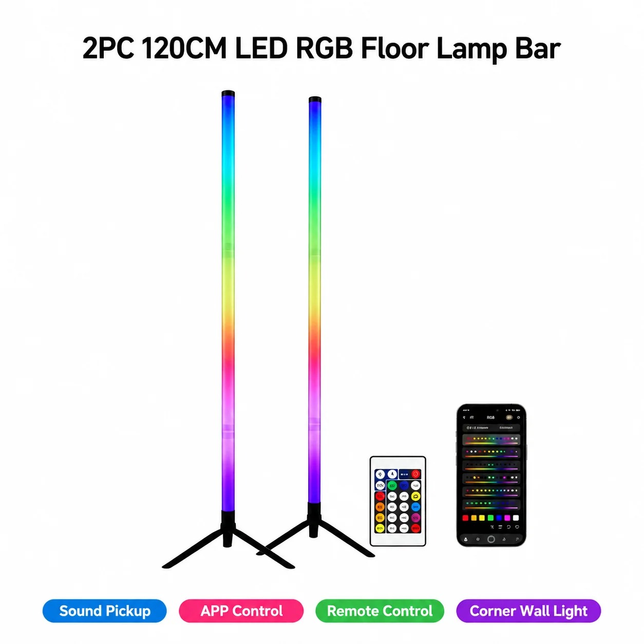 2PCS 120CM RGB Floor Lamp, Sou - Lighting Decor For Room recension och pris
