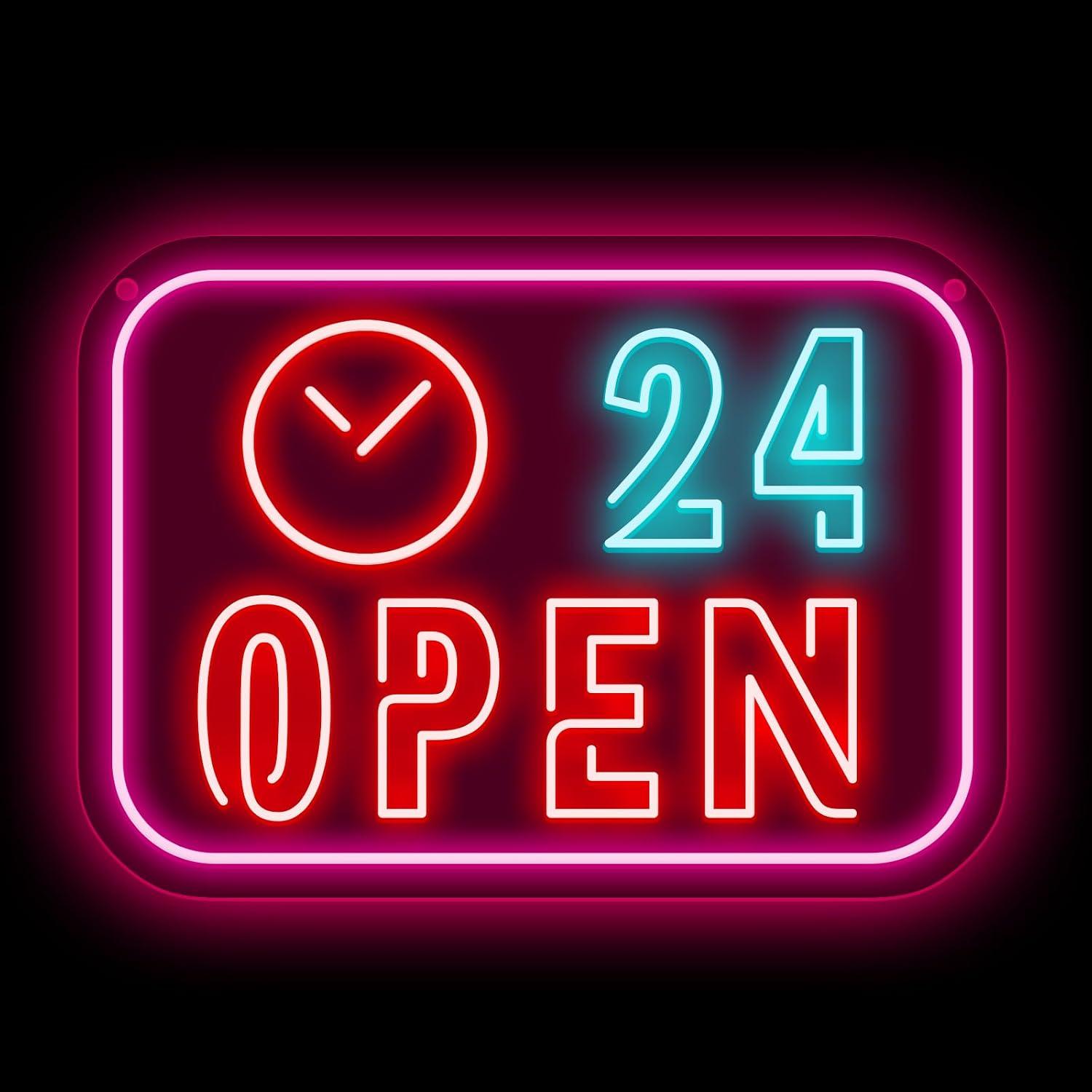 Clock 24 Hours Open Neon Sign  - Decor Lighting Opening Hours recension och pris